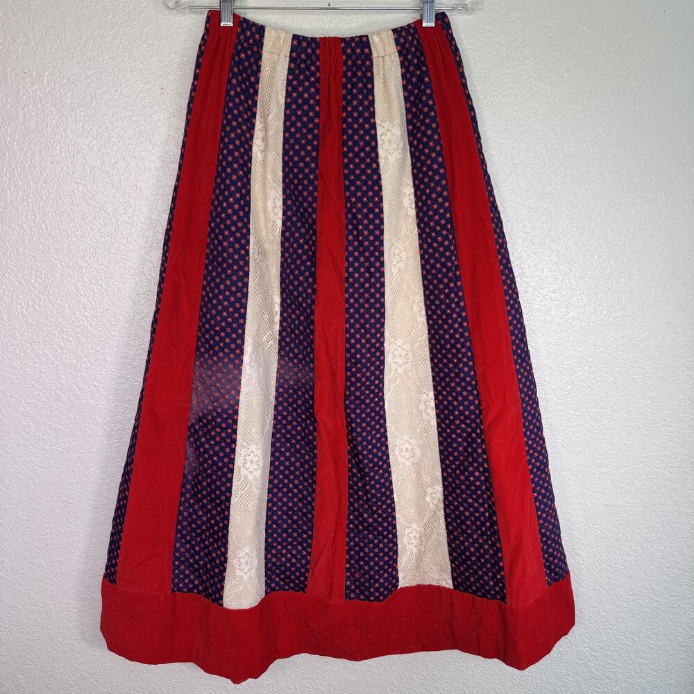 Vintage Chessa Davis Skirt Womens Patchwork Quilted Lace Boho Cottagecore 70s - Picture 2 of 16